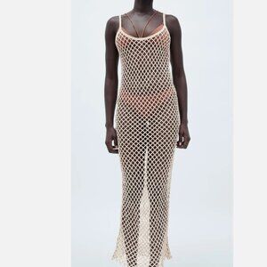 Zara Beige Sequinned Crochet Dress Beach Cover Size XS/S